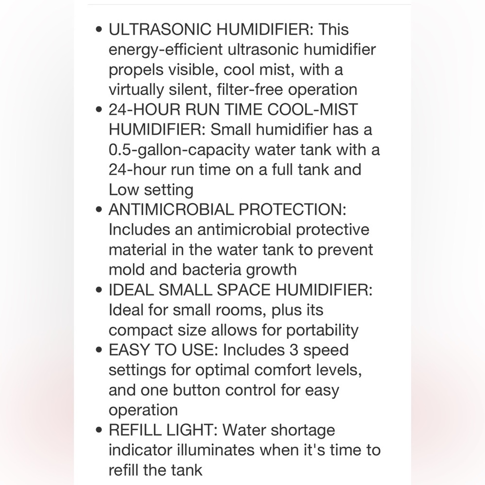 BIONAIRE NWT virtually silent ultrasonic cool mist humidifier -0.5 gallon - Picture 5 of 7